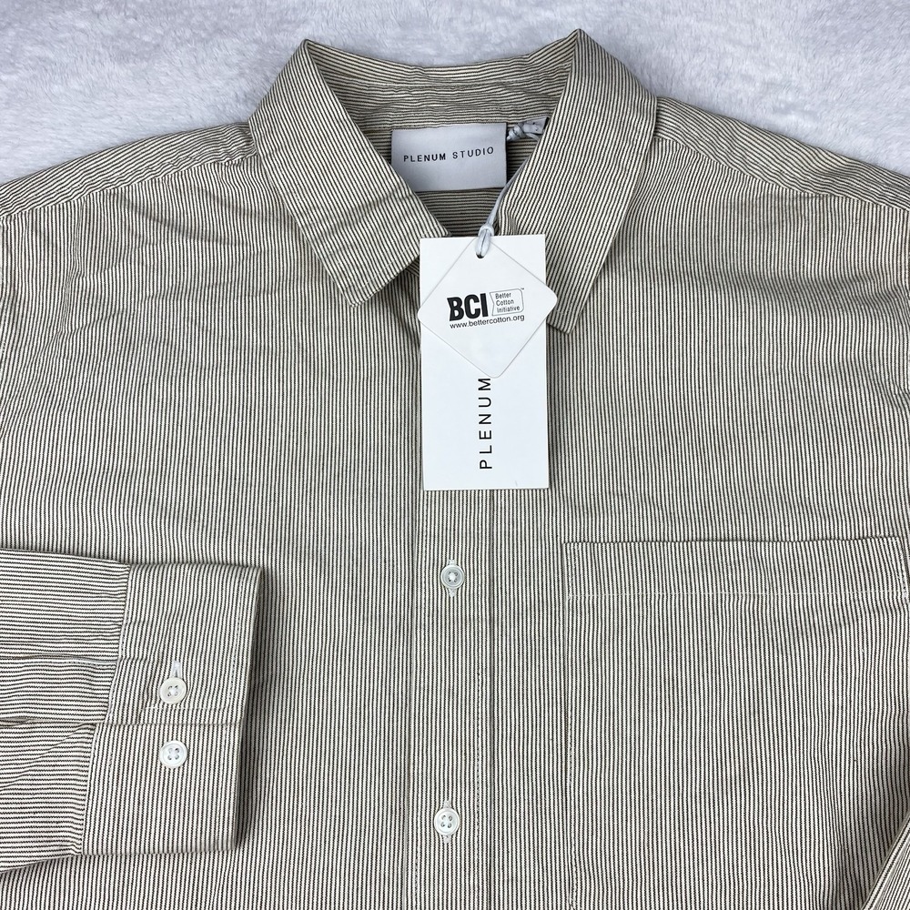 Plenum Studio‎ Shirt Mens Large Brown Micro-Stripes New w/Tags!